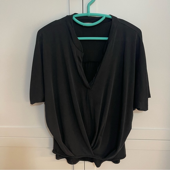 Slate Grey JOLIE V neck draped sueded blouse - Picture 2 of 7